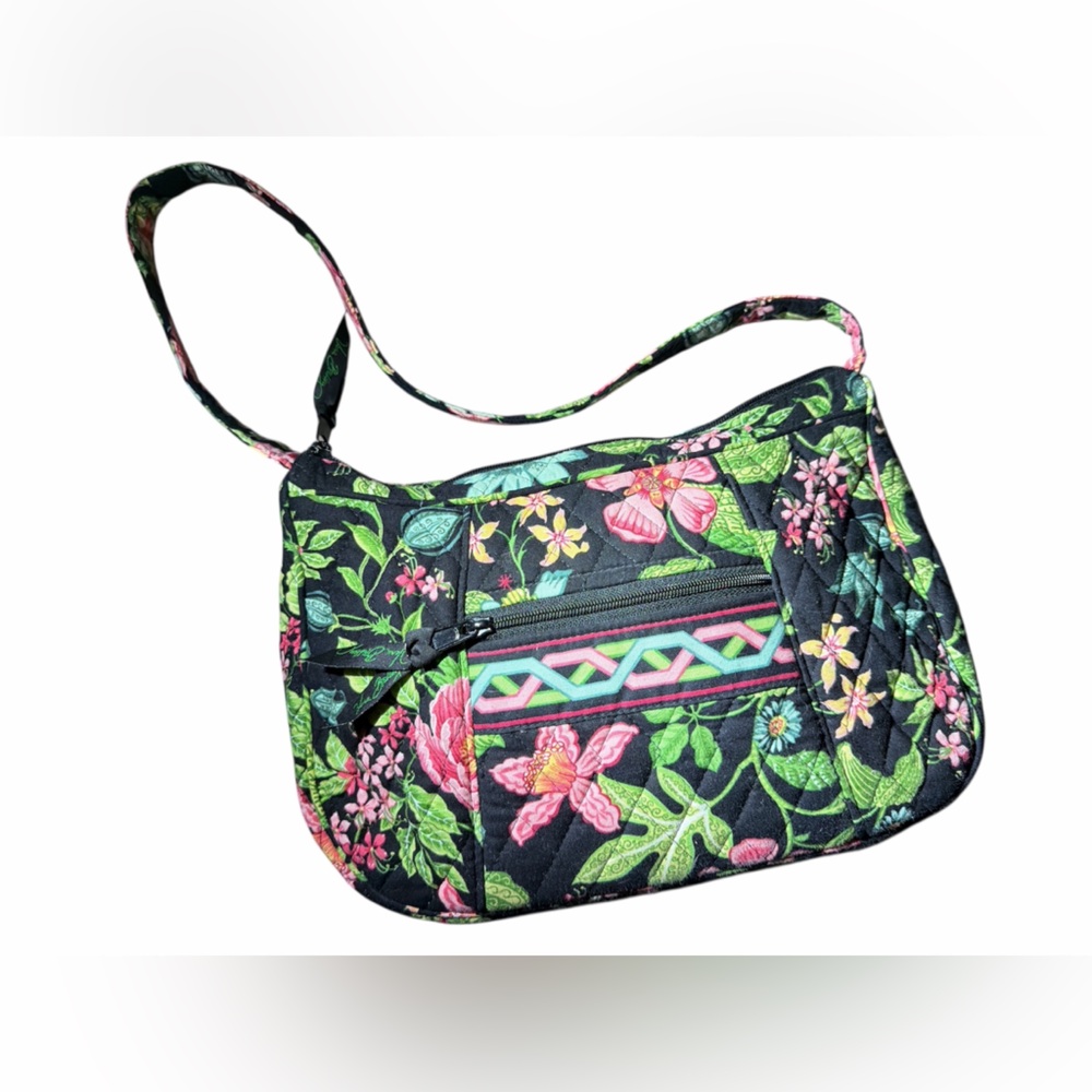 Vera Bradley Black Floral habiscus Quilted Crossbody shoulder Bag
